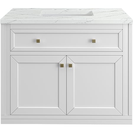James Martin Vanities Chicago 36" Free Standing Single Basin Vanity Set with Quartz Top and Rectangular Sink Glossy White