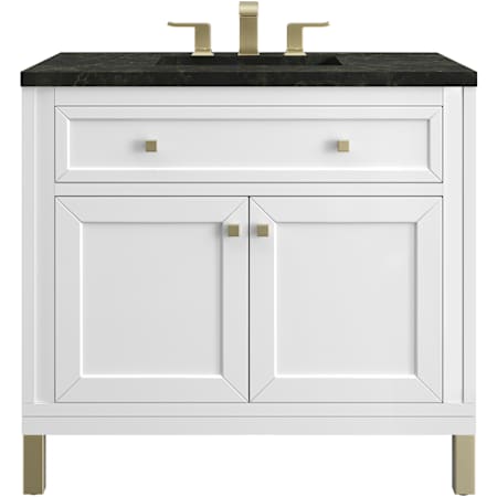 James Martin Vanities Chicago 36" Free Standing Single Basin Poplar Wood Vanity Set with Solid Surface Top and Rectangular Sink Glossy White