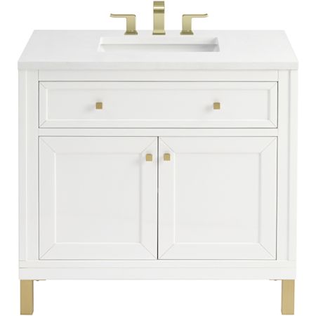 James Martin Vanities Chicago 36" Free Standing Single Basin Vanity Set with Quartz Top and Rectangular Sink Glossy White