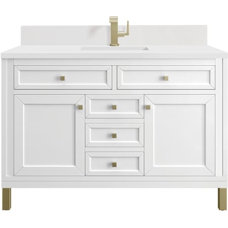 James Martin Vanities Chicago 48" Free Standing Single Basin Vanity Set with Quartz Top and Rectangular Sink Glossy White
