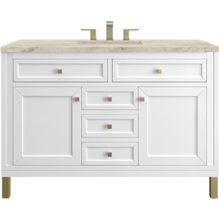 James Martin Vanities Chicago 48" Free Standing Single Basin Poplar Wood Vanity Set with Solid Surface Top and Rectangular Sink Glossy White