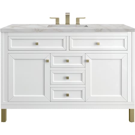 James Martin Vanities Chicago 48" Free Standing Single Basin Vanity Set with Victorian Silver® Stone Composite Top and Rectangular Sink Glossy White