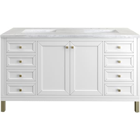 James Martin Vanities Chicago 60" Free Standing Double Basin Vanity Set with Solid Surface Top and Rectangular Sinks Glossy White