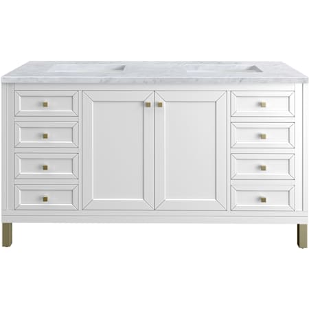 James Martin Vanities Chicago 60" Free Standing Double Basin Vanity Set with Marble Top and Rectangular Sinks Glossy White