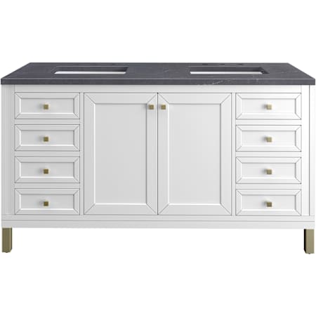 James Martin Vanities Chicago 60" Free Standing Double Basin Vanity Set with Quartz Top and Rectangular Sinks Glossy White