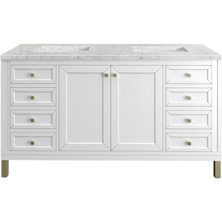 James Martin Vanities Chicago 60" Free Standing Double Basin Vanity Set with Quartz Top and Rectangular Sinks Glossy White
