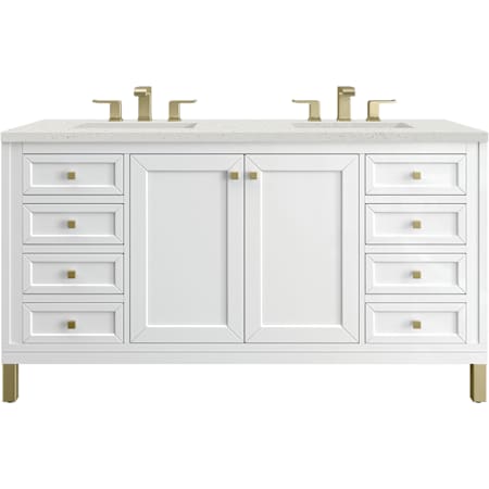 James Martin Vanities Chicago 60" Free Standing Double Basin Vanity Set with Quartz Top and Rectangular Sinks Glossy White
