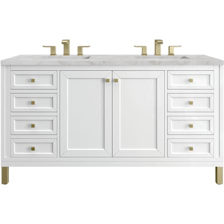James Martin Vanities Chicago 60" Free Standing Double Basin Vanity Set with Quartz Top and Rectangular Sinks Glossy White