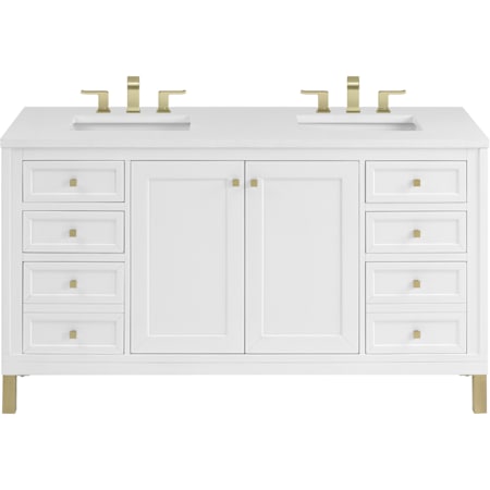 James Martin Vanities Chicago 60" Free Standing Double Basin Vanity Set with Quartz Top and Rectangular Sinks Glossy White