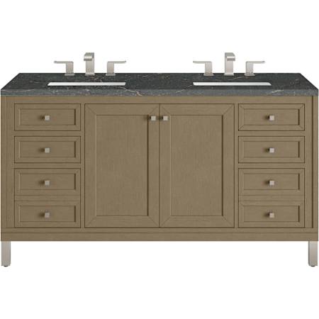 James Martin Vanities Chicago 60" Free Standing Double Basin Hardwood Vanity Set with Stone Composite Top and Two Rectangular Sinks Walnut Whisper