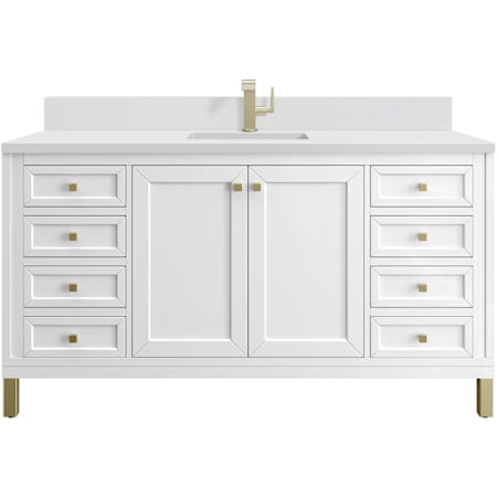 James Martin Vanities Chicago 60" Free Standing Single Basin Vanity Set with Quartz Top and Rectangular Sink Glossy White