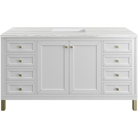 James Martin Vanities Chicago 60" Free Standing Single Basin Vanity Set with Solid Surface Top and Rectangular Sink Glossy White