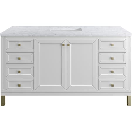 James Martin Vanities Chicago 60" Free Standing Single Basin Vanity Set with Marble Top and Rectangular Sink Glossy White