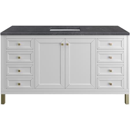James Martin Vanities Chicago 60" Free Standing Single Basin Vanity Set with Quartz Top and Rectangular Sink Glossy White