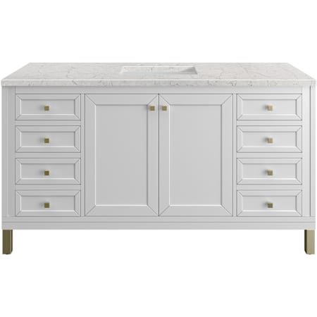 James Martin Vanities Chicago 60" Free Standing Single Basin Vanity Set with Quartz Top and Rectangular Sink Glossy White