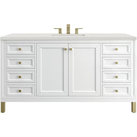 James Martin Vanities Chicago 60" Free Standing Single Basin Vanity Set with Quartz Top and Rectangular Sink Glossy White