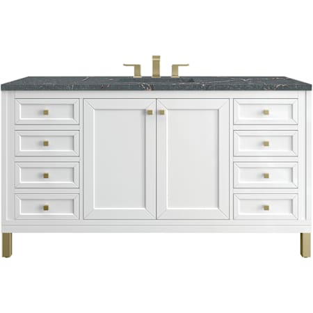 James Martin Vanities Chicago 60" Free Standing Single Basin Hardwood Vanity Set with Stone Composite Top and Rectangular Sink Glossy White