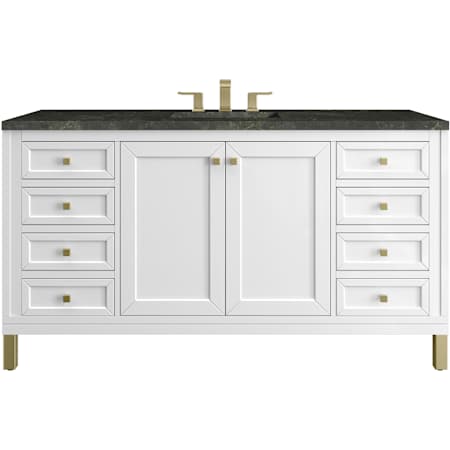 James Martin Vanities Chicago 60" Free Standing Single Basin Poplar Wood Vanity Set with Solid Surface Top and Rectangular Sink Glossy White