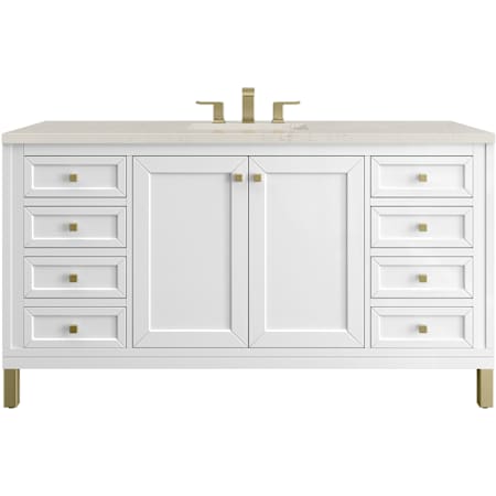 James Martin Vanities Chicago 60" Free Standing Single Basin Poplar Wood Vanity Set with Stone Composite Top and Rectangular Sink Glossy White