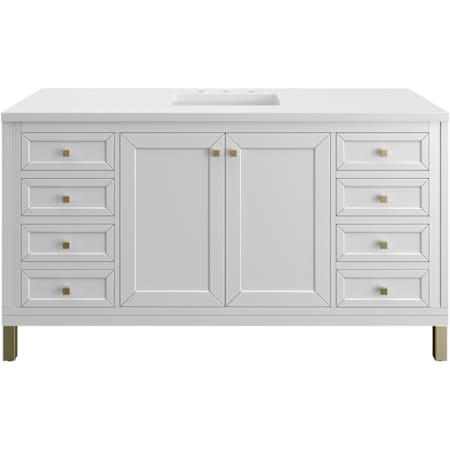 James Martin Vanities Chicago 60" Free Standing Single Basin Vanity Set with Quartz Top and Rectangular Sink Glossy White