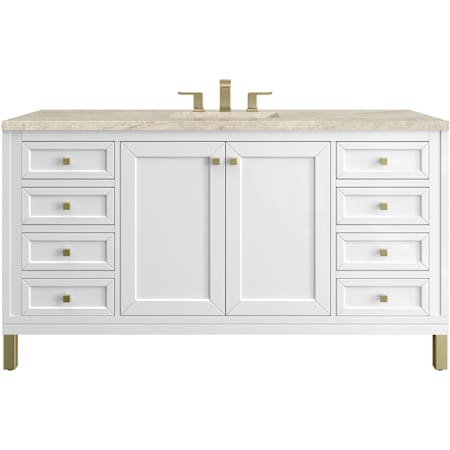 James Martin Vanities Chicago 60" Free Standing Single Basin Poplar Wood Vanity Set with Solid Surface Top and Rectangular Sink Glossy White