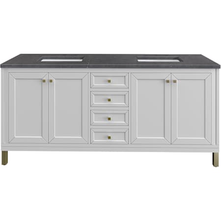 James Martin Vanities Chicago 72" Free Standing Double Basin Vanity Set with Quartz Top and Rectangular Sinks Glossy White