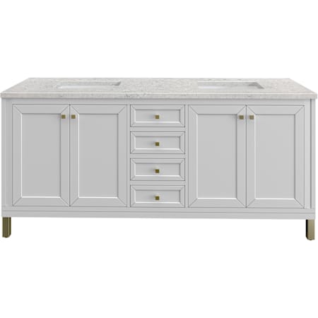James Martin Vanities Chicago 72" Free Standing Double Basin Vanity Set with Quartz Top and Rectangular Sinks Glossy White