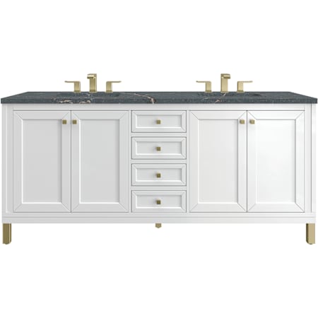 James Martin Vanities Chicago 72" Free Standing Double Basin Hardwood Vanity Set with Stone Composite Top and Rectangular Sinks Glossy White