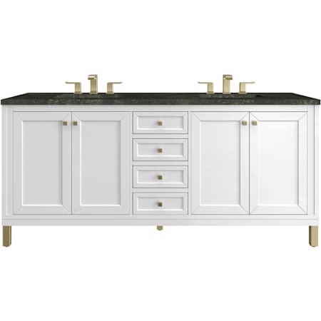 James Martin Vanities Chicago 72" Free Standing Double Basin Poplar Wood Vanity Set with Solid Surface Top and Rectangular Sinks Glossy White