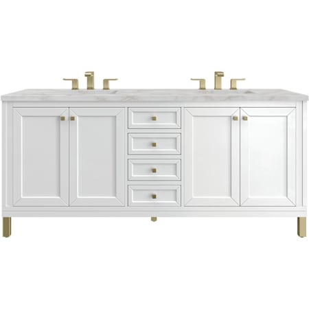 James Martin Vanities Chicago 72" Free Standing Double Basin Vanity Set with Quartz Top and Rectangular Sinks Glossy White