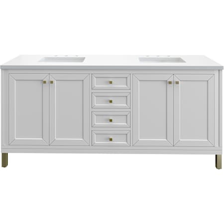 James Martin Vanities Chicago 72" Free Standing Double Basin Vanity Set with Quartz Top and Rectangular Sinks Glossy White