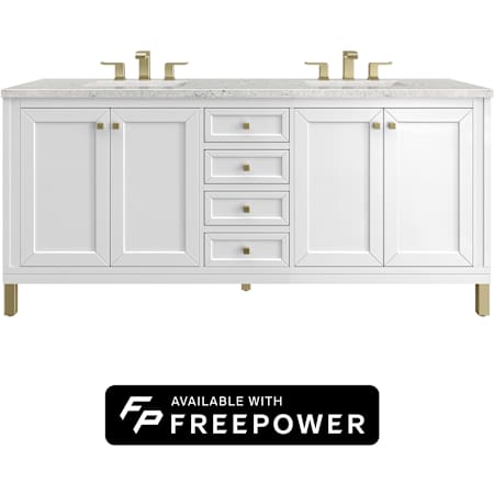 James Martin Vanities Chicago 72" Free Standing Double Basin Poplar Wood Vanity Set with Eternal Jasmine Pearl Silestone Top, Rectangular Sinks, and Matching Mirrors Glossy White