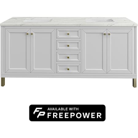 James Martin Vanities Chicago 72" Free Standing Double Basin Poplar Wood Vanity Set with Ethereal Noctis Silestone Top, Rectangular Sinks, and Matching Mirrors Glossy White