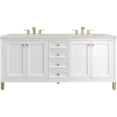 James Martin Vanities Chicago 72" Free Standing Double Basin Poplar Wood Vanity Set with Stone Composite Top and Rectangular Sinks Glossy White