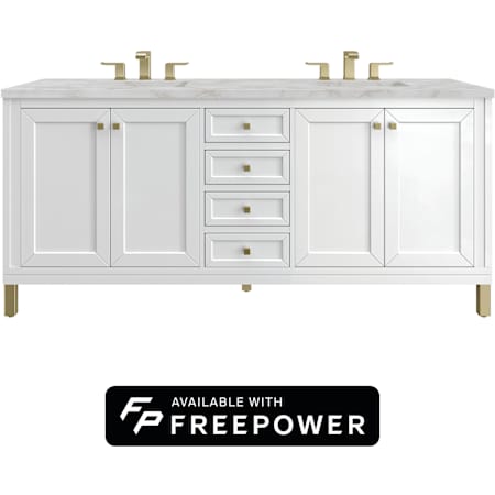 James Martin Vanities Chicago 72" Free Standing Double Basin Poplar Wood Vanity Set with Victorian Silver Silestone Top, Rectangular Sinks, and Matching Mirrors Glossy White