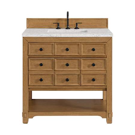 James Martin Vanities Malibu 36" Free Standing Single Basin Vanity Set with Quartz Vanity Top and Rectangular Sink Amber Birch