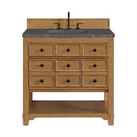 James Martin Vanities Malibu 36" Free Standing Single Basin Vanity Set with Quartz Vanity Top and Rectangular Sink Amber Birch