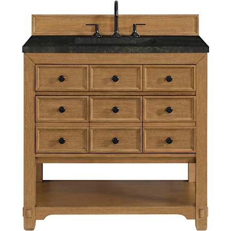 James Martin Vanities Malibu 36" Free Standing Single Basin Poplar Wood Vanity Set with Solid Surface Top and Rectangular Sink Amber Birch
