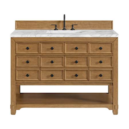 James Martin Vanities Malibu 48" Free Standing Single Basin Vanity Set with Natural Stone Vanity Top and Rectangular Sink Amber Birch