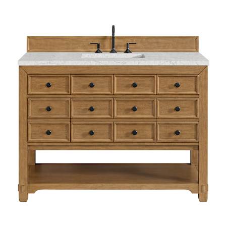 James Martin Vanities Malibu 48" Free Standing Single Basin Vanity Set with Quartz Vanity Top and Rectangular Sink Amber Birch