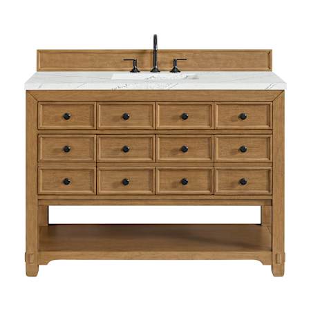 James Martin Vanities Malibu 48" Free Standing Single Basin Vanity Set with Quartz Vanity Top and Rectangular Sink Amber Birch