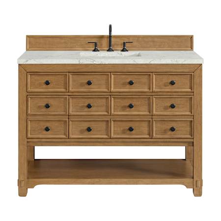 James Martin Vanities Malibu 48" Free Standing Single Basin Vanity Set with Quartz Vanity Top and Rectangular Sink Amber Birch
