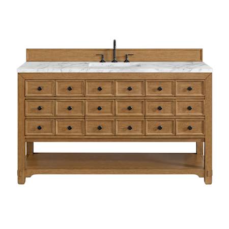 James Martin Vanities Malibu 60" Free Standing Single Basin Vanity Set with Natural Stone Vanity Top and Rectangular Sink Amber Birch