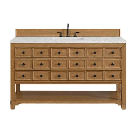 James Martin Vanities Malibu 60" Free Standing Single Basin Vanity Set with Quartz Vanity Top and Rectangular Sink Amber Birch
