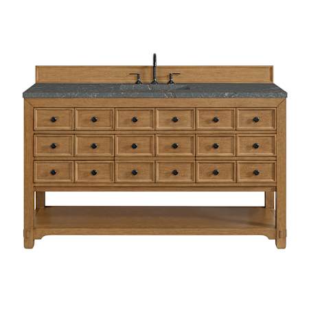 James Martin Vanities Malibu 60" Free Standing Single Basin Vanity Set with Quartz Vanity Top and Rectangular Sink Amber Birch