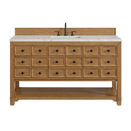 James Martin Vanities Malibu 60" Free Standing Single Basin Vanity Set with Quartz Vanity Top and Rectangular Sink Amber Birch