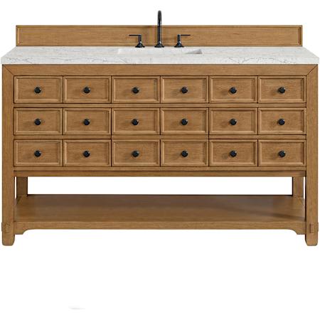 James Martin Vanities Malibu 60" Free Standing Single Basin Birch Wood Vanity Set with Stone Composite Top and Rectangular Sink Amber Birch