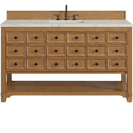 James Martin Vanities Malibu 60" Free Standing Single Basin Birch Wood Vanity Set with Stone Composite Top and Rectangular Sink Amber Birch