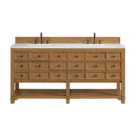 James Martin Vanities Malibu 72" Free Standing Double Basin Vanity Set with Solid Surface Vanity Top and Rectangular Sinks Amber Birch