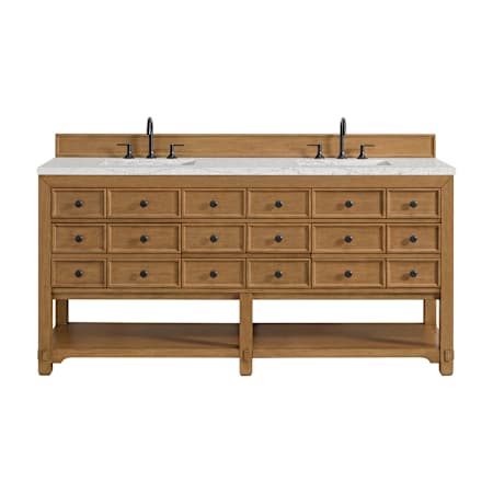 James Martin Vanities Malibu 72" Free Standing Double Basin Vanity Set with Quartz Vanity Top and Rectangular Sinks Amber Birch